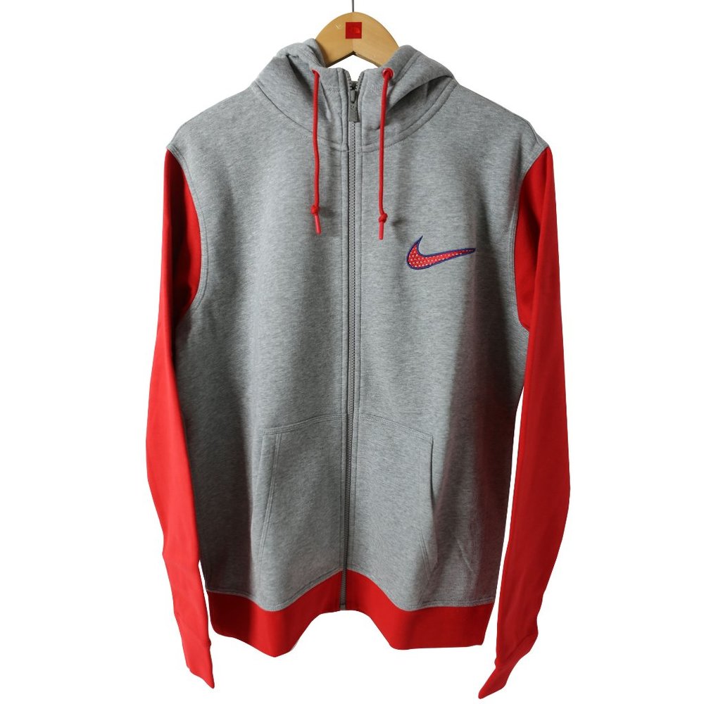 Men's Nike Full Zip Hoodie Grey/Red